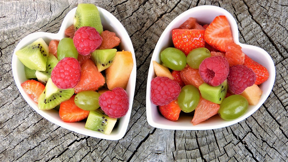 fruit in heart-shaped bowls