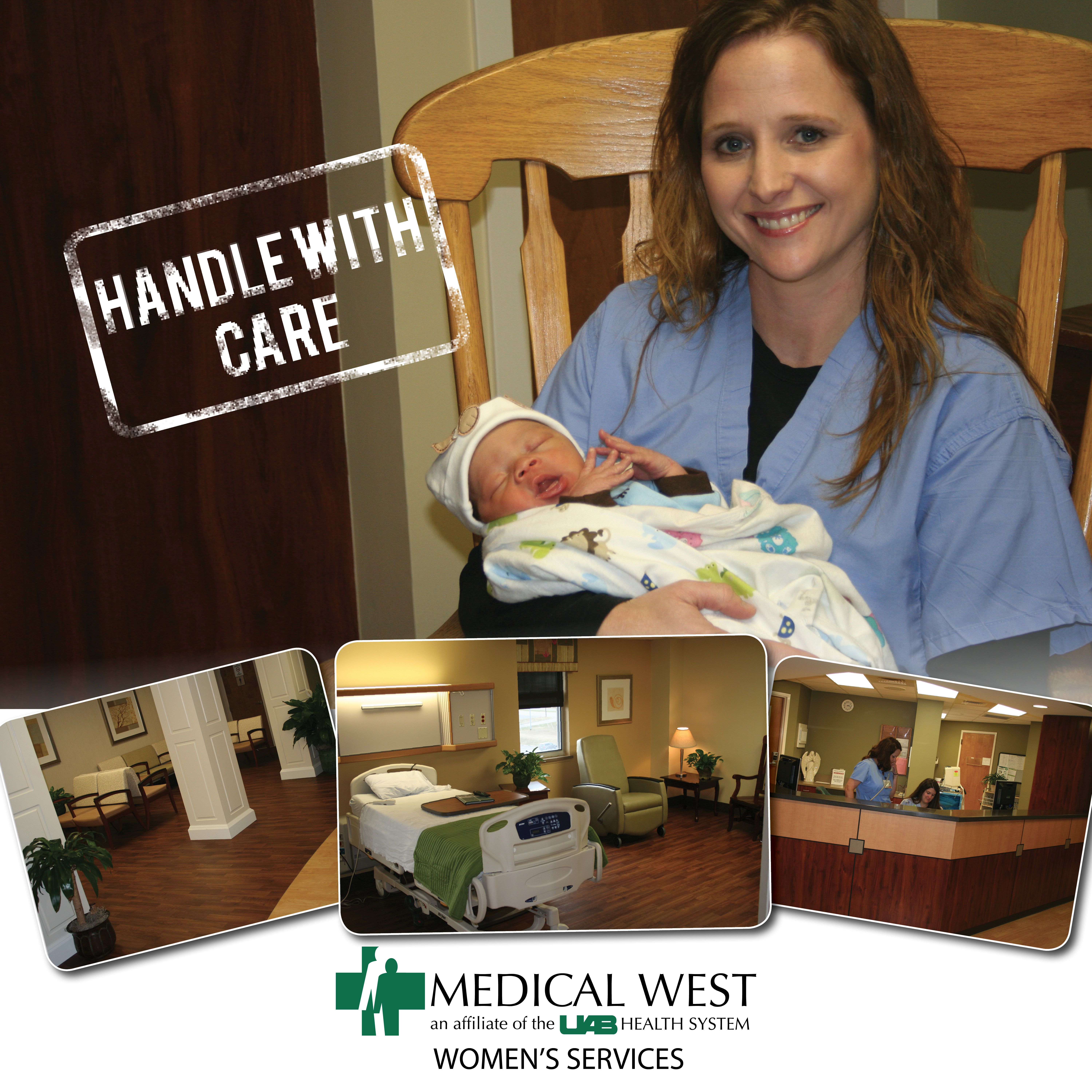 nursing holds newborn baby at Women's Services unit at Medical West Hospital
