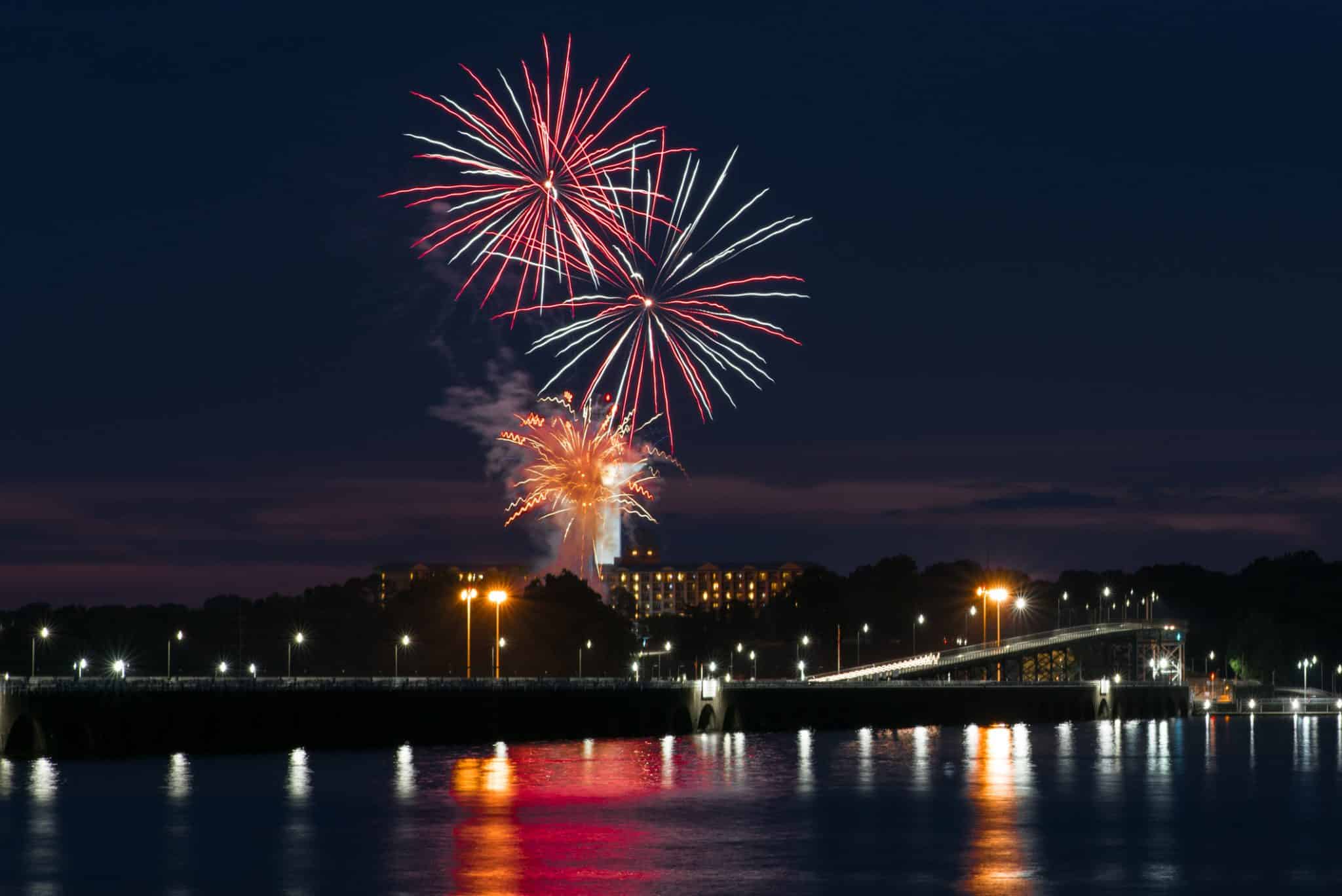 A professional firework display in Alabama, demonstrating proper fireworks safety protocols.